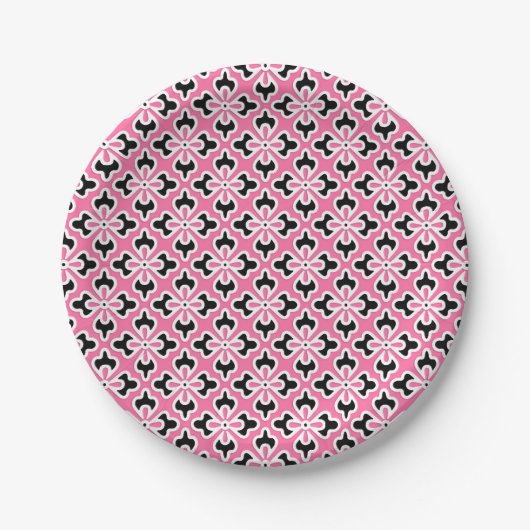 Blumenkimono, rosa, schwarz und weiß pappteller (Vorderseite)