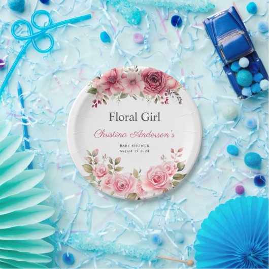 Blumenkinderdusche Rose farbenfroh Pappteller (Party)