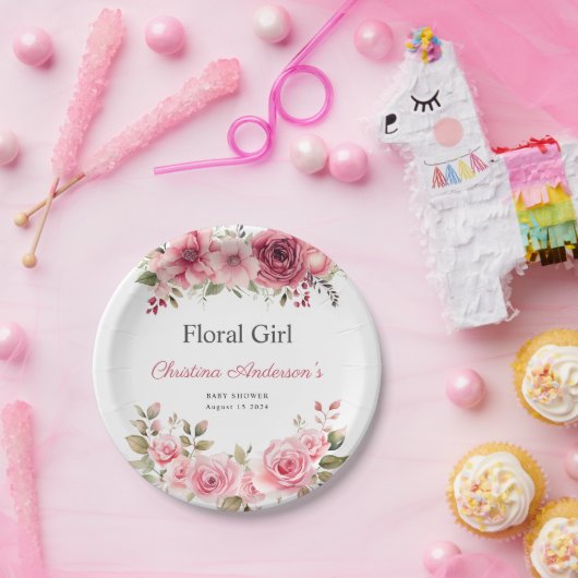 Blumenkinderdusche Rose farbenfroh Pappteller (Party)