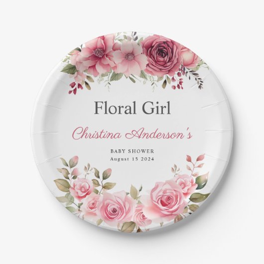 Blumenkinderdusche Rose farbenfroh Pappteller (Vorderseite)