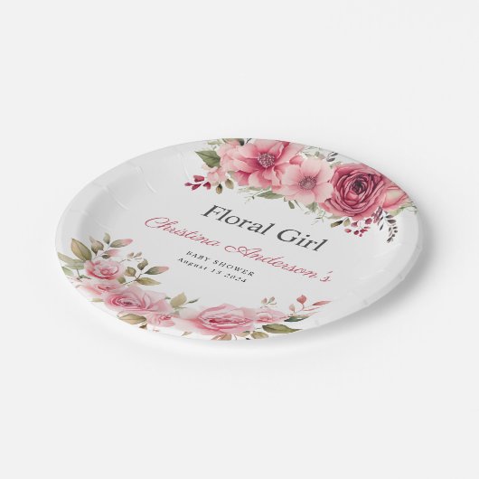 Blumenkinderdusche Rose farbenfroh Pappteller (Schrägansicht)