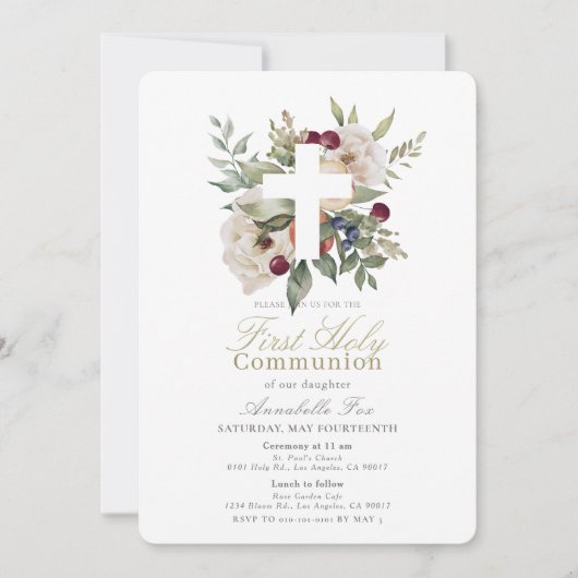 Blumenkirche Botanisches Mädchen Erste Heilige Kom Einladung (Vorderseite)