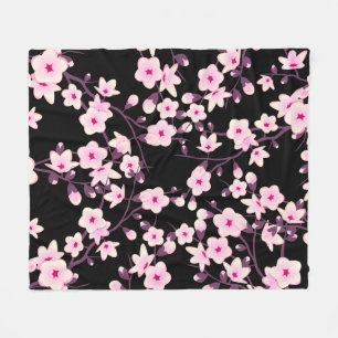 Blumenkirschblüten-Schwarz-Rosa Fleecedecke