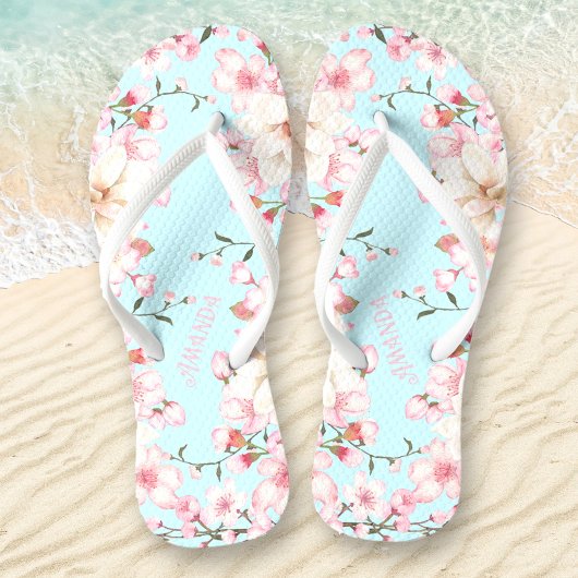Blumenkirsche Blossom Name Pink Blue Flip Flops Badesandalen