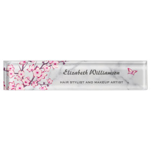 Blumenkirsche Blossom Pink Gray Marmor Namensplakette
