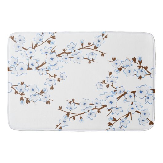 Blumenkirsche Blüten Blau Weiß Badematte (Vorderseite)