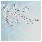 Blumenkirsche Blüten Dusky Pink Pale Blauer Patter Stoff (Nahaufnahme)