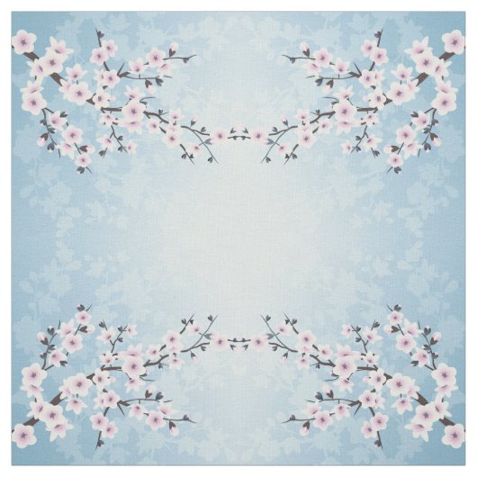 Blumenkirsche Blüten Dusky Pink Pale Blauer Patter Stoff (Muster)