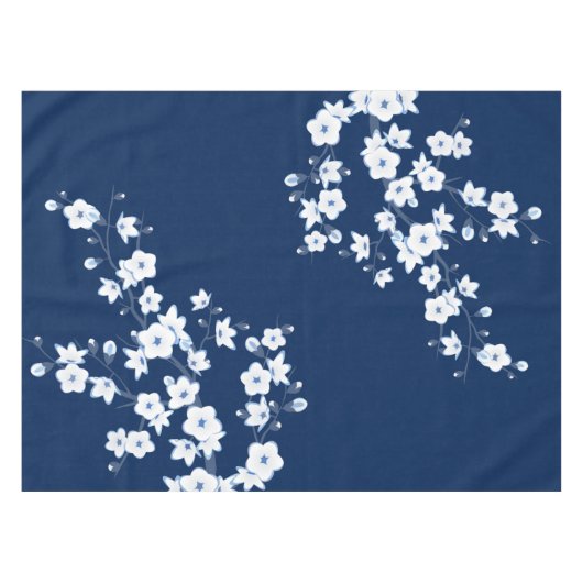 Blumenkirsche Blüten Navy White Classic Tischdecke (Vorderseite (Horizontal))