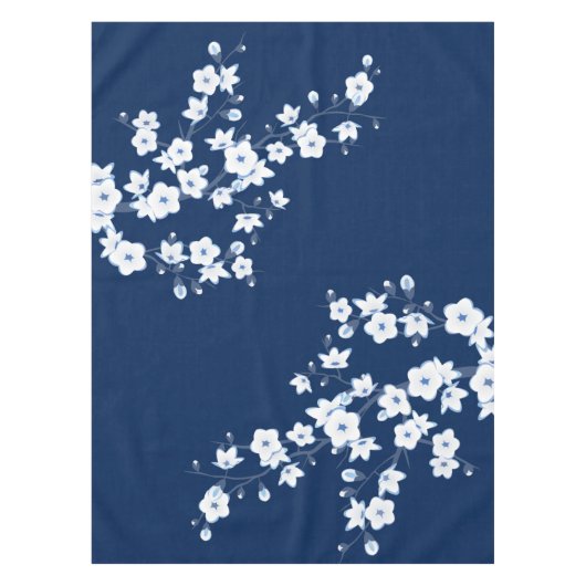 Blumenkirsche Blüten Navy White Classic Tischdecke (Vorderseite)