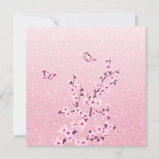 Blumenkirsche Blüten Rosa Glitzer Geburtstag Einladung (Rückseite)