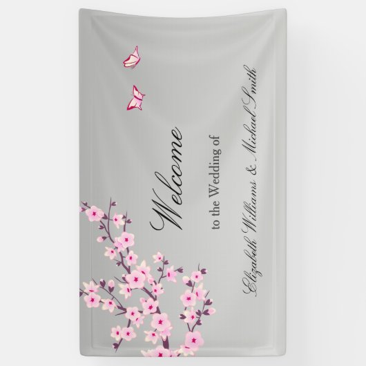 Blumenkirsche Blüten Rosa Große Hochzeit Banner (Vertikal)