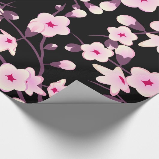 Blumenkirsche Blüten Rosa Schwarz Geschenkpapier (Ecke)