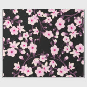 Blumenkirsche Blüten Rosa Schwarz Geschenkpapier (Flach)