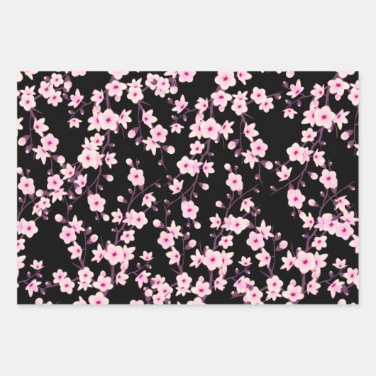 Blumenkirsche Blüten Rosa Schwarz Grau Geschenkpapier Set (Vorderseite 2)