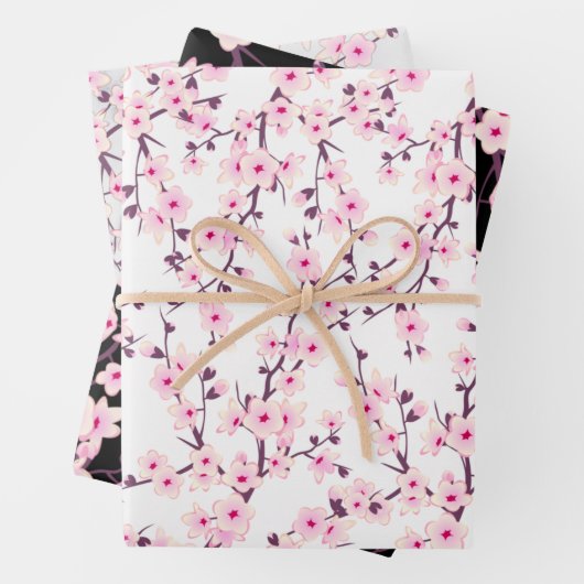 Blumenkirsche Blüten Rosa Schwarz Grau Geschenkpapier Set (Beispiel)