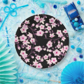 Blumenkirsche Blüten Rosa Schwarz Pappteller (Party)