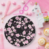 Blumenkirsche Blüten Rosa Schwarz Pappteller (Party)