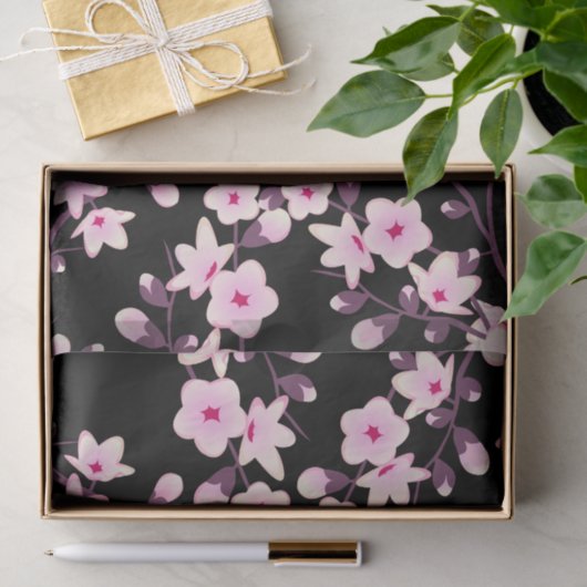Blumenkirsche Blüten Rosa Schwarz Seidenpapier (Geschenk)