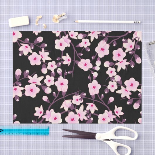 Blumenkirsche Blüten Rosa Schwarz Seidenpapier (Handwerk)
