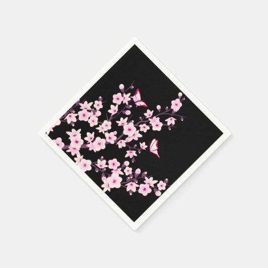 Blumenkirsche Blüten Rosa Schwarz Serviette (Ecke)