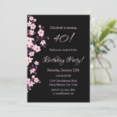 Blumenkirsche Blüten Rosa Schwarzer Geburtstag Einladung (Stehend Vorderseite)