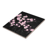 Blumenkirsche Blüten Rosa schwarzer Marmor Fliese (Seite)