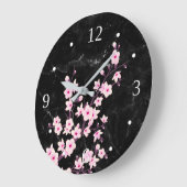 Blumenkirsche Blüten Rosa schwarzer Marmor Große Wanduhr (Winkel)