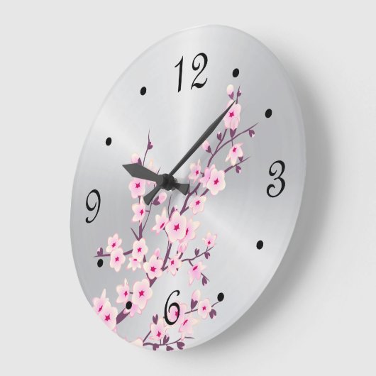 Blumenkirsche Blüten Rosa Silber Große Wanduhr (Winkel)
