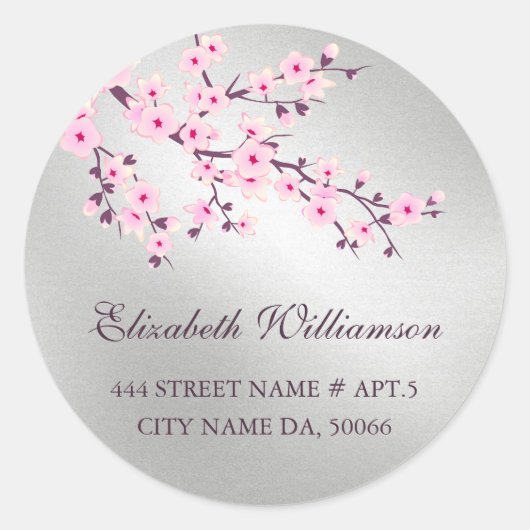 Blumenkirsche Blüten Rosa Silber Runder Aufkleber (Vorderseite)