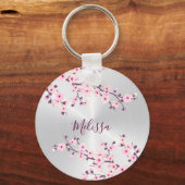 Blumenkirsche Blüten Rosa Silber Schlüsselanhänger (Vorderseite)
