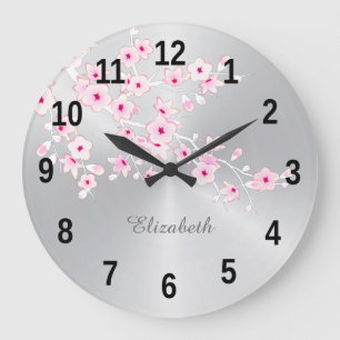 Blumenkirsche Blüten Rosa Silbermädchen Name Zimme Große Wanduhr