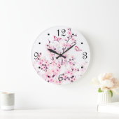 Blumenkirsche Blüten Rosa weiße Zahlen Große Wanduhr (Zuhause)