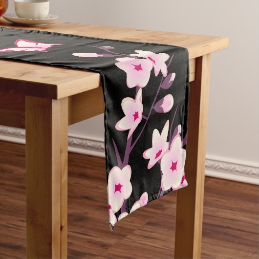 Blumenkirsche Blüten Schmetterlinge Rosa Schwarz Großer Tischläufer (Beispiel)