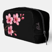 Blumenkirsche Blüten Schwarz Rosa | Dein Name Waschbeutel (Rechte Ecke)