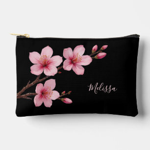 Blumenkirsche Blüten Schwarz Rosa Dein Name Zubehörtasche