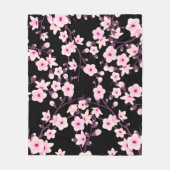 Blumenkirsche Blüten Schwarz Rosa Fleecedecke (Vorderseite)