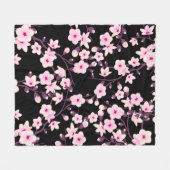 Blumenkirsche Blüten Schwarz Rosa Fleecedecke (Vorderseite (Horizontal))