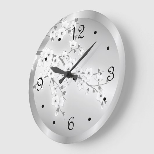 Blumenkirsche Blüten Silber Zahlen Große Wanduhr (Winkel)