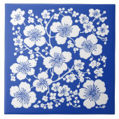 Blumenkirsche Blütenmuster Blau Fliese (Vorderseite)
