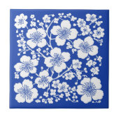 Blumenkirsche Blütenmuster Blau Fliese (Vorderseite)