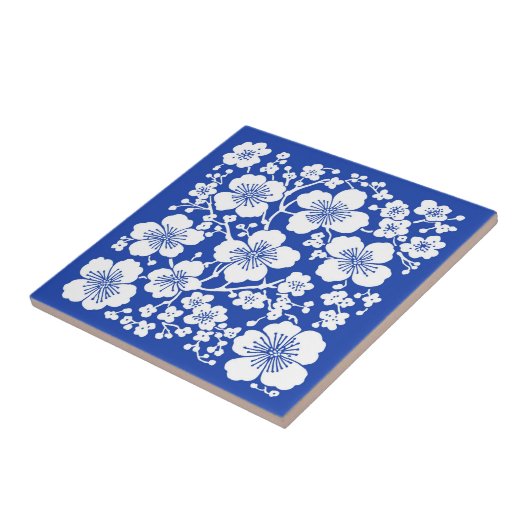 Blumenkirsche Blütenmuster Blau Fliese (Seite)