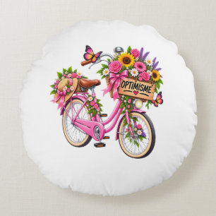 Blumenkissen « Optimismus » – Rosa Fahrrad mit Blu Rundes Kissen