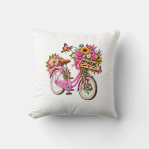 Blumenkissen "Optimismus" – Rosa Fahrrad mit Blume Kissen
