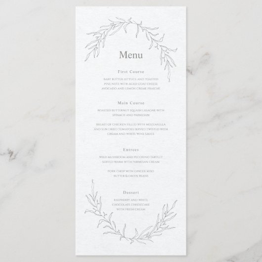 Blumenkizze Blätter Sketch Zeichnend Einfache Eleg Menükarte (Vorderseite)