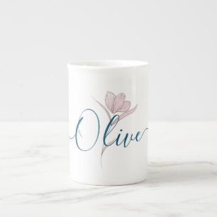 Blumenkizze Wasserfarbe Personalisiert Elegante Porzellantasse