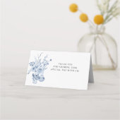Blumenklassische Hochzeitsempfehlung in Blau und W Platzkarte (Rückseite)