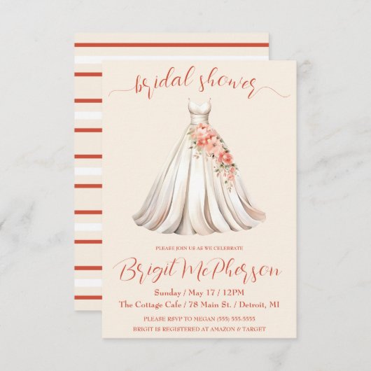 Blumenkleid, Bridal Gown, Brautparty Einladung (Vorne/Hinten)