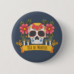 Blumenknopf skull Dia de Los Muertos Button