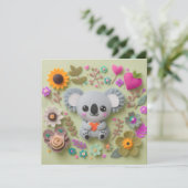 Blumenkoala mit Herz Feiertagskarte (Stehend Vorderseite)